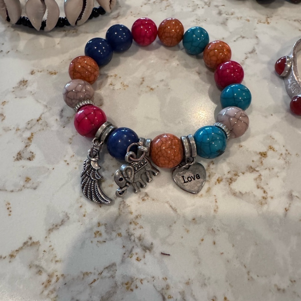 Set of 14 Colorful Beaded and Chain Bracelets Set - Picture 2 of 16
